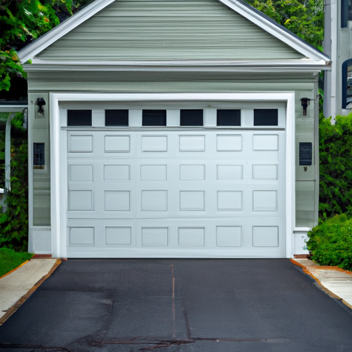 Suburban Belmont home exterior showing a closed garage door with visible panels and driveway, overcast sky.